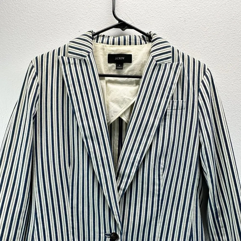 J. Crew Willa Blazer in Stripe Blue Cream 4 Preppy Nautical Academia
